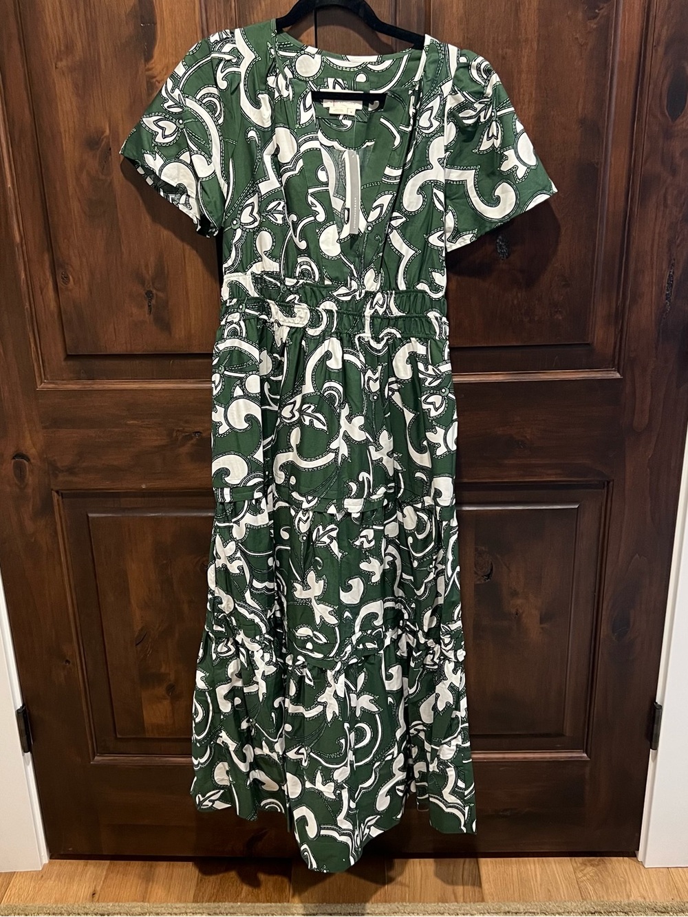 Anthropologie Somerset Green and White Printed Tiered Maxi Dress NWT - Picture 4 of 7